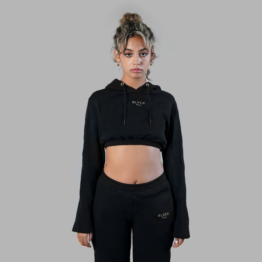 Blvck Buttoned Crop Hoodie