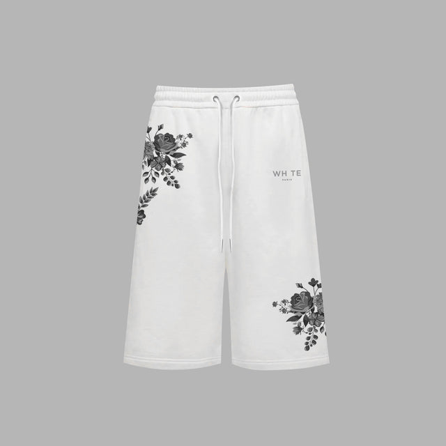 Short blanc orné de motifs de roses